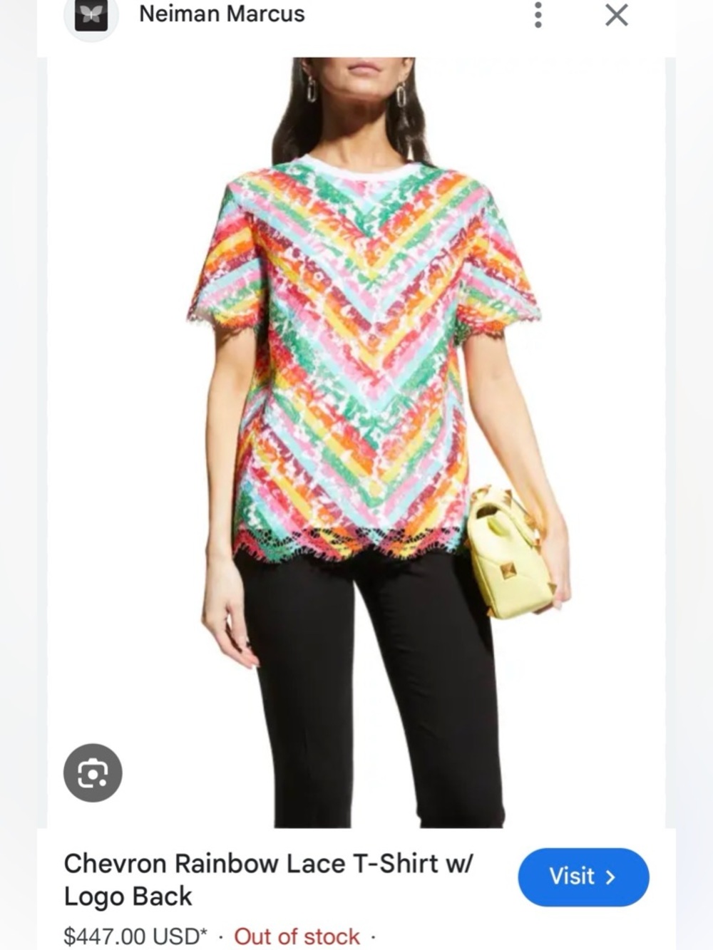 Valentino Garavani Rainbow Chevron Lace Short-Sleeve Top